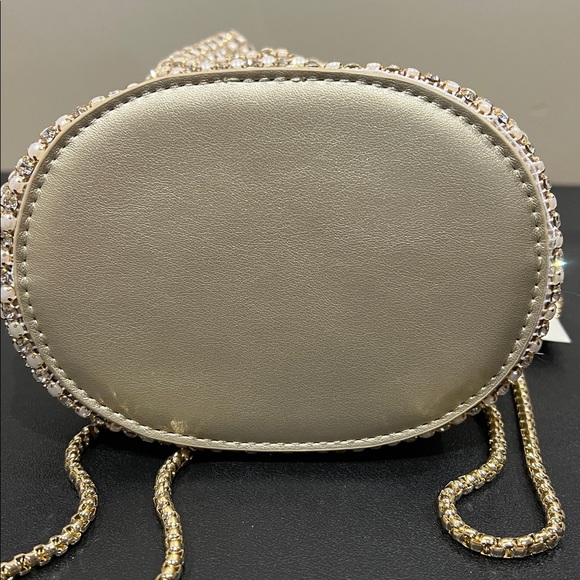 Madison West | Gold Rhinestone & Pearls Mini Tote w/Crossbody Strap - Picture 10 of 13
